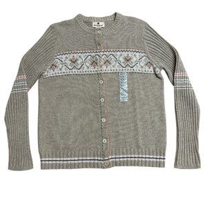 WOOLRICH CARDIGAN SWEATER KNIT BUTTON RIBBED WOMENS M NEUTRAL COTTAGECORE NEW